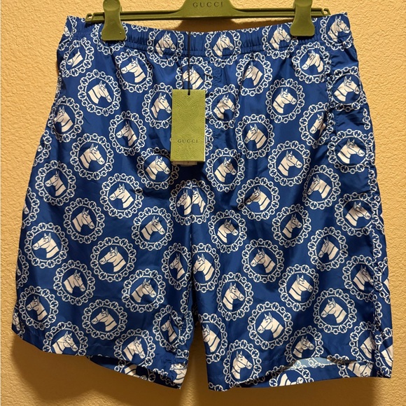 New Gucci GG Logo Equestrian Print Swim Shorts Size 54 / US XL / Waist 36 - 40
